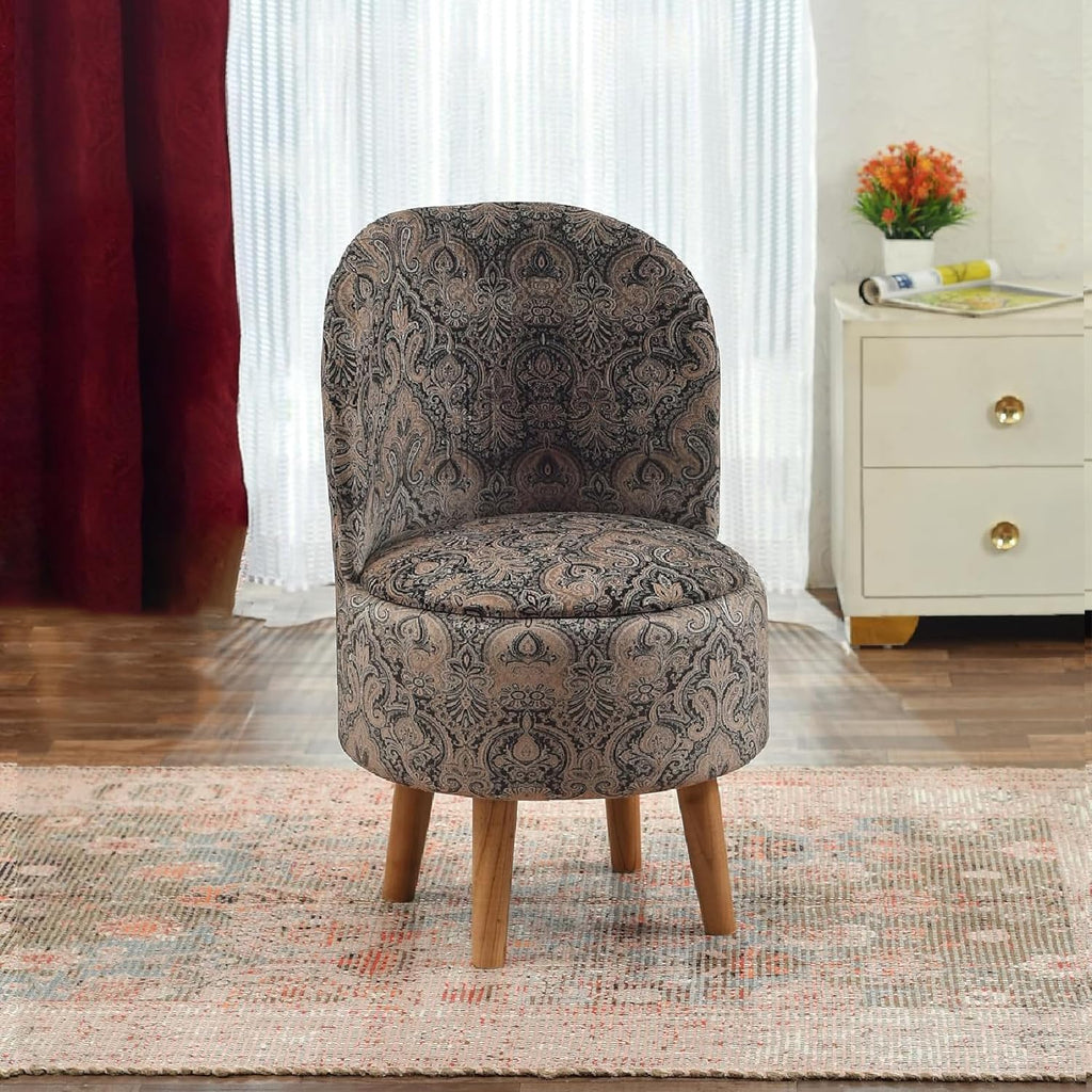 NACIA Velvet Printed Ottoman Chair | Dressing Table Chair for Bedroom Makeup Room Decor | Modern Upholstered Ottoman with Wooden Legs for Living Room & Home (18x18x32 Inches)