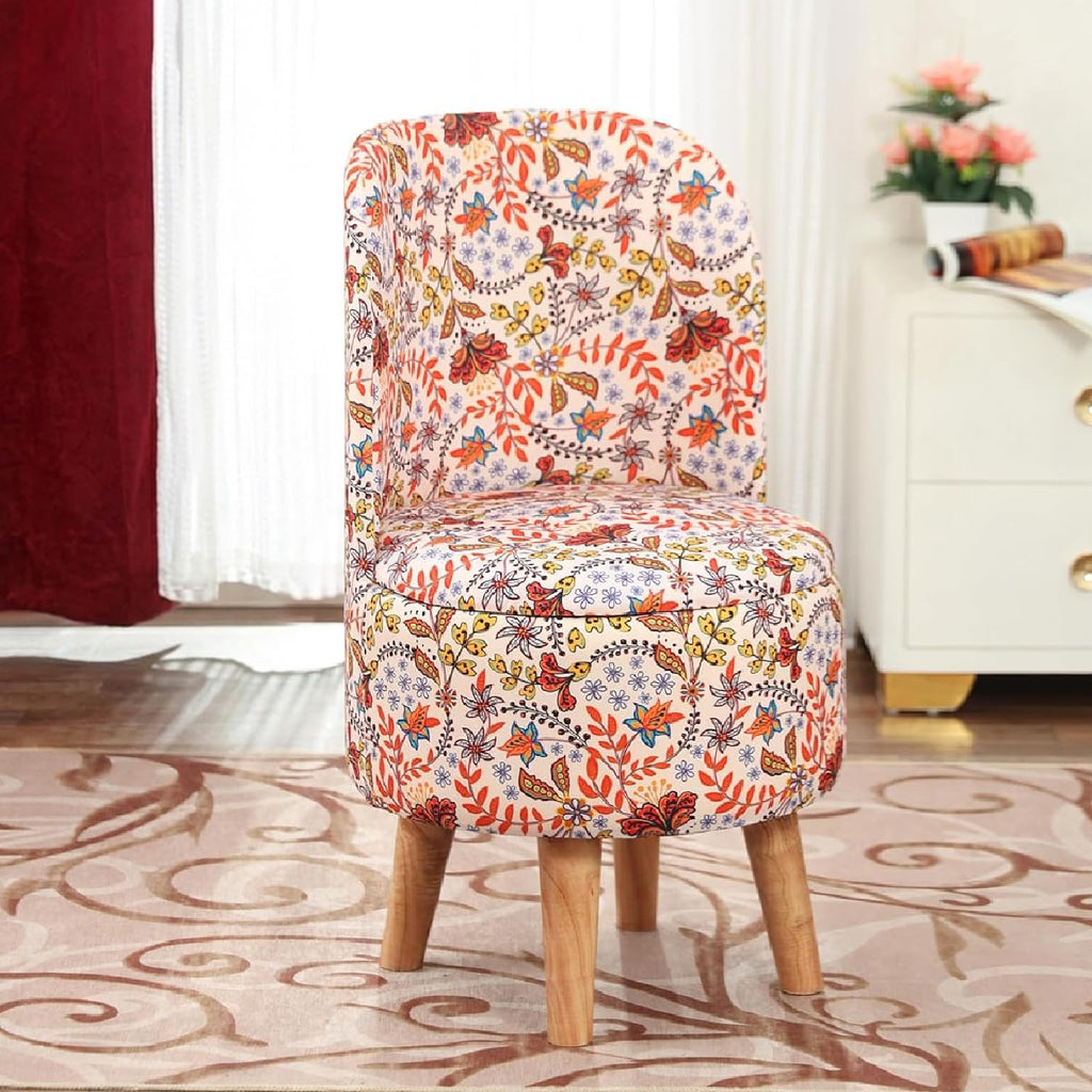 NACIA Velvet Printed Ottoman Chair | Dressing Table Chair for Bedroom Makeup Room Decor | Modern Upholstered Ottoman with Wooden Legs for Living Room & Home (18x18x32 Inches)