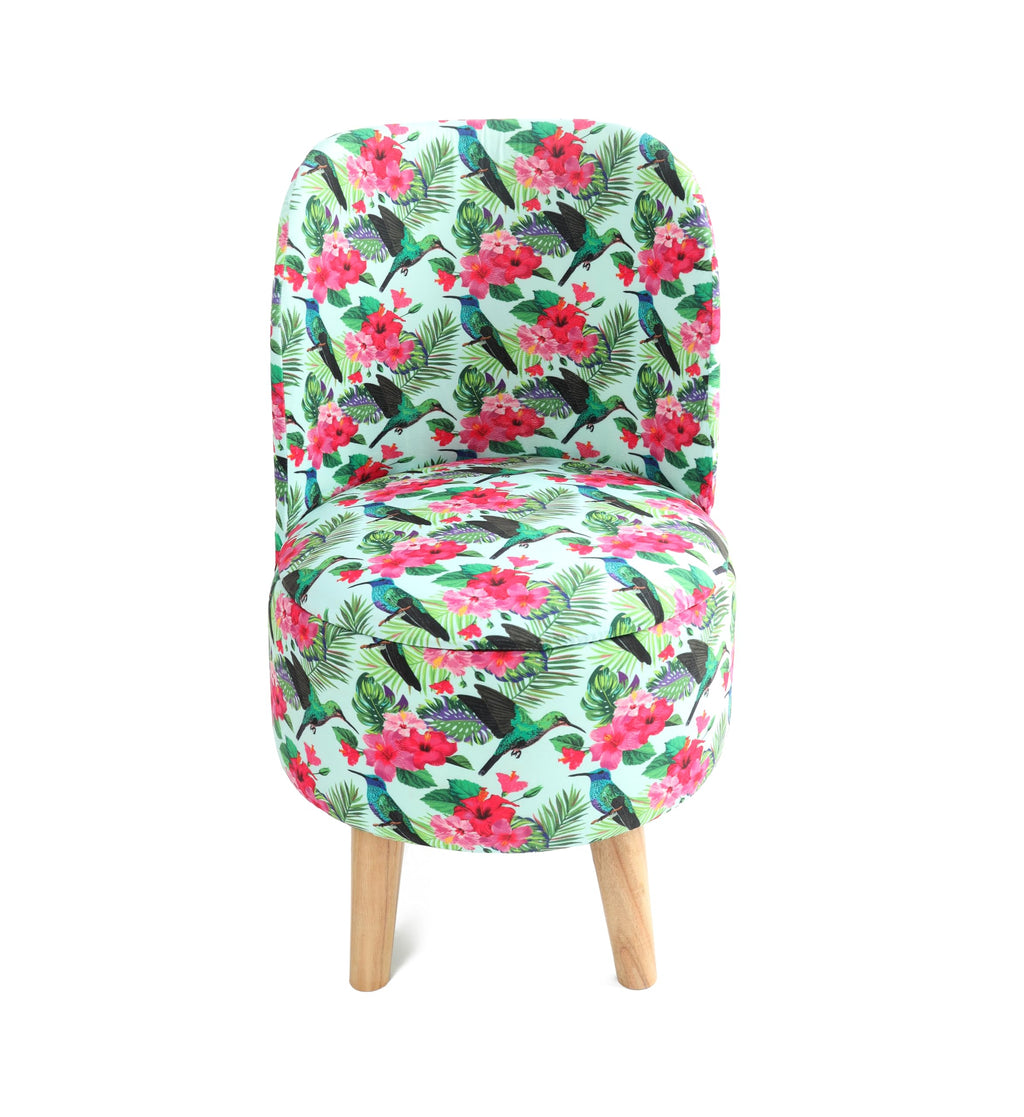 NACIA Velvet Printed Ottoman Chair | Dressing Table Chair for Bedroom Makeup Room Decor | Modern Upholstered Ottoman with Wooden Legs for Living Room & Home (18x18x32 Inches)