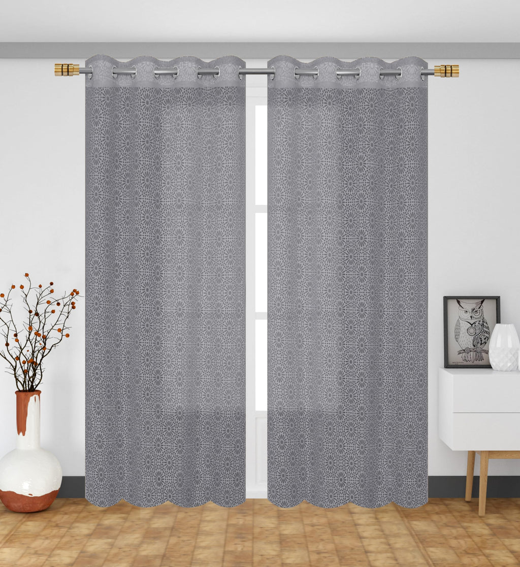 NACIA Heavy Polyester Net Semi Sheer Curtains for Door | Geometric Design Grommet Curtains | Semi Transparent Window Drapes for Living Room Bedroom Home Décor