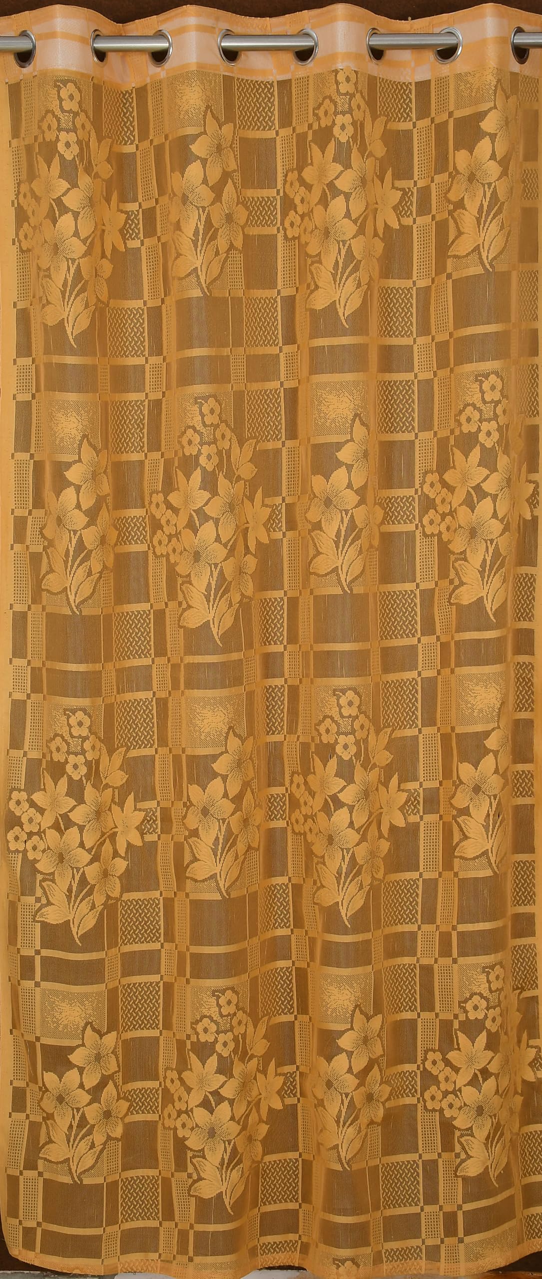 NACIA Heavy Polyester Net Semi Sheer Curtains for Door | Floral Design Grommet Curtains | Semi Transparent Window Drapes for Living Room Bedroom Home Décor