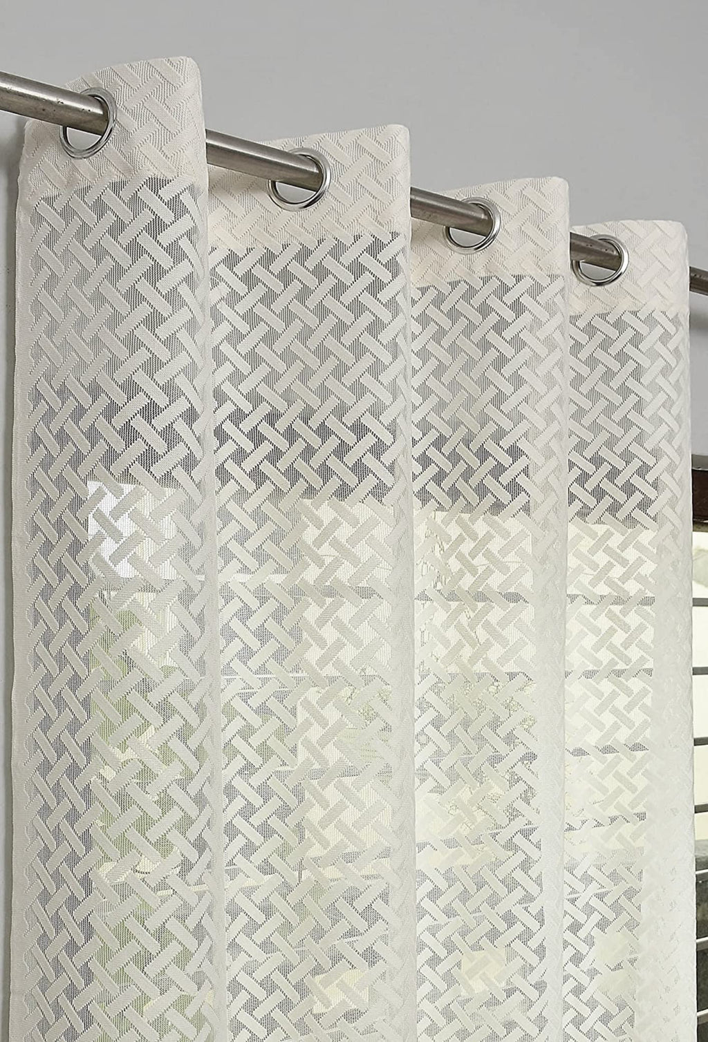 NACIA Criss Cross Net Semi Sheer Curtains | Geometric Door Curtains with Eyelet Rings | Light Filtering Polyester Curtains for Living Room and Bedroom
