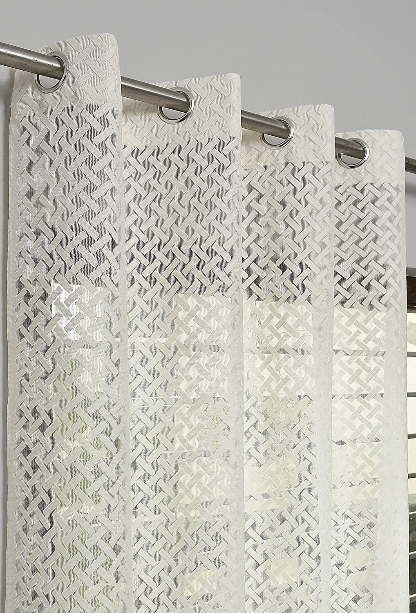 NACIA Criss Cross Net Semi Sheer Curtains | Geometric Door Curtains with Eyelet Rings | Light Filtering Polyester Curtains for Living Room and Bedroom