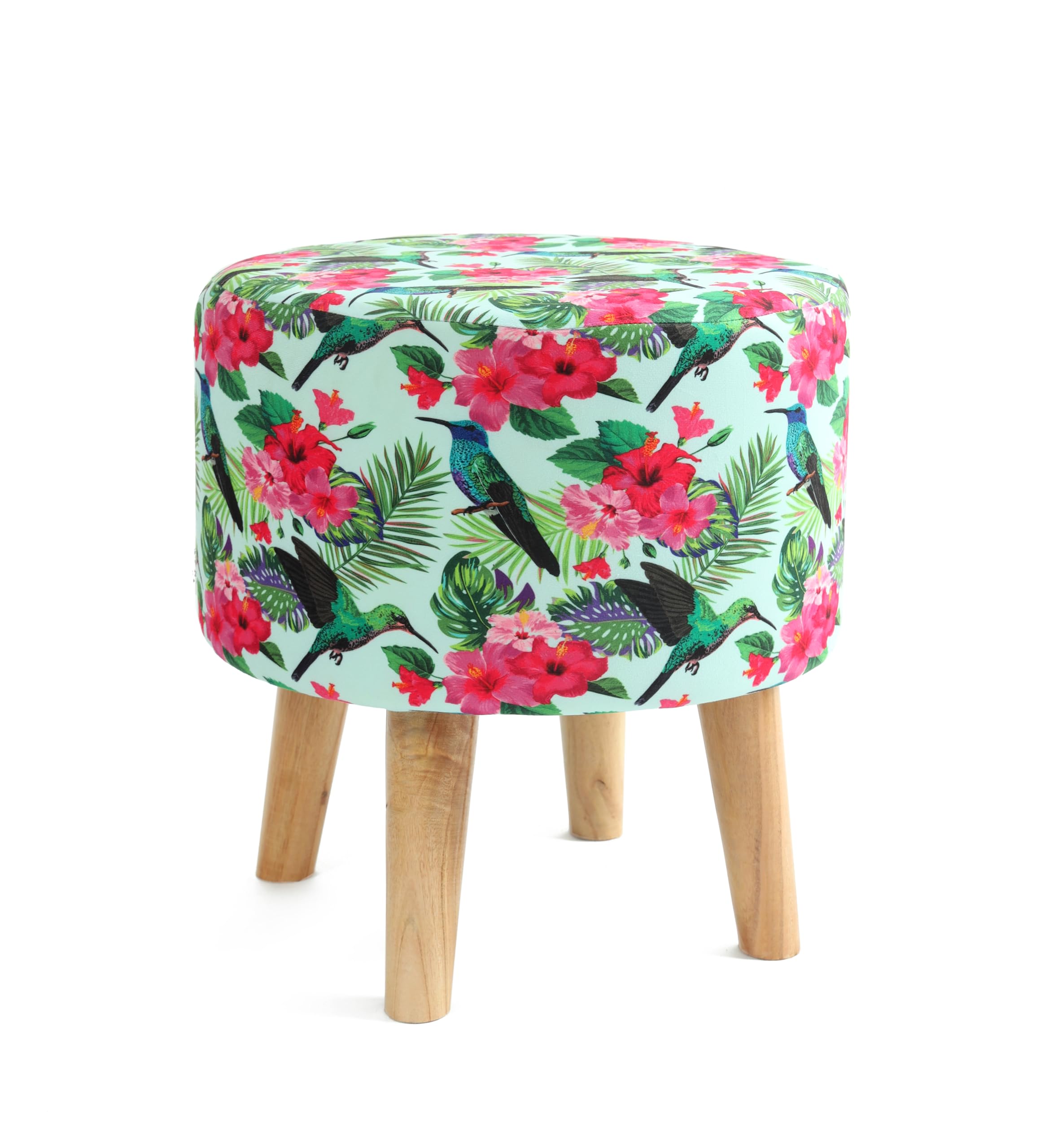 NACIA Printed Ottoman Stool for Living Room | Wooden Pouffe for Sitting and Footrest | Furniture for Home Decor