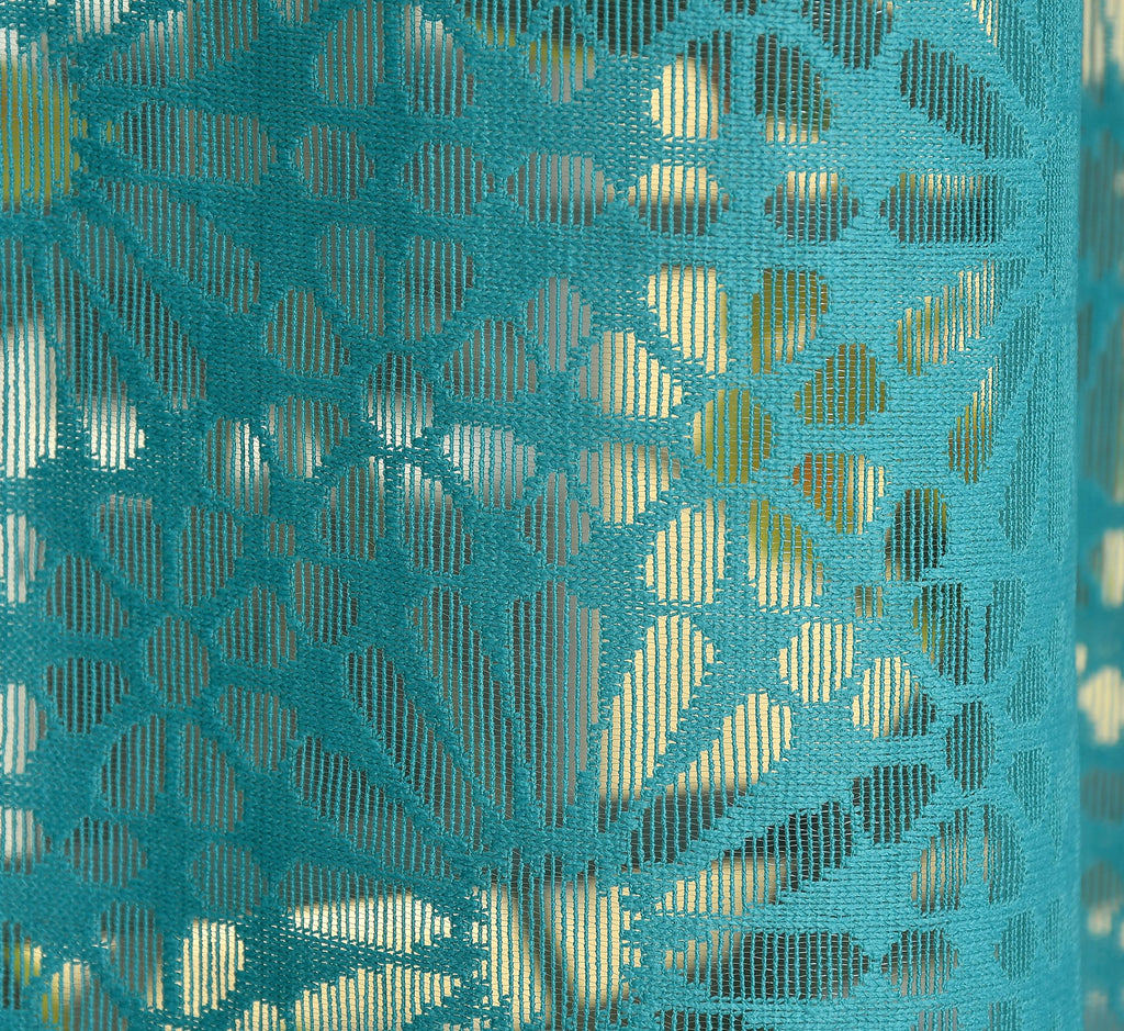 NACIA Heavy Polyester Net Semi Sheer Curtains for Door | Geometric Design Grommet Curtains | Semi Transparent Window Drapes for Living Room Bedroom Home Décor