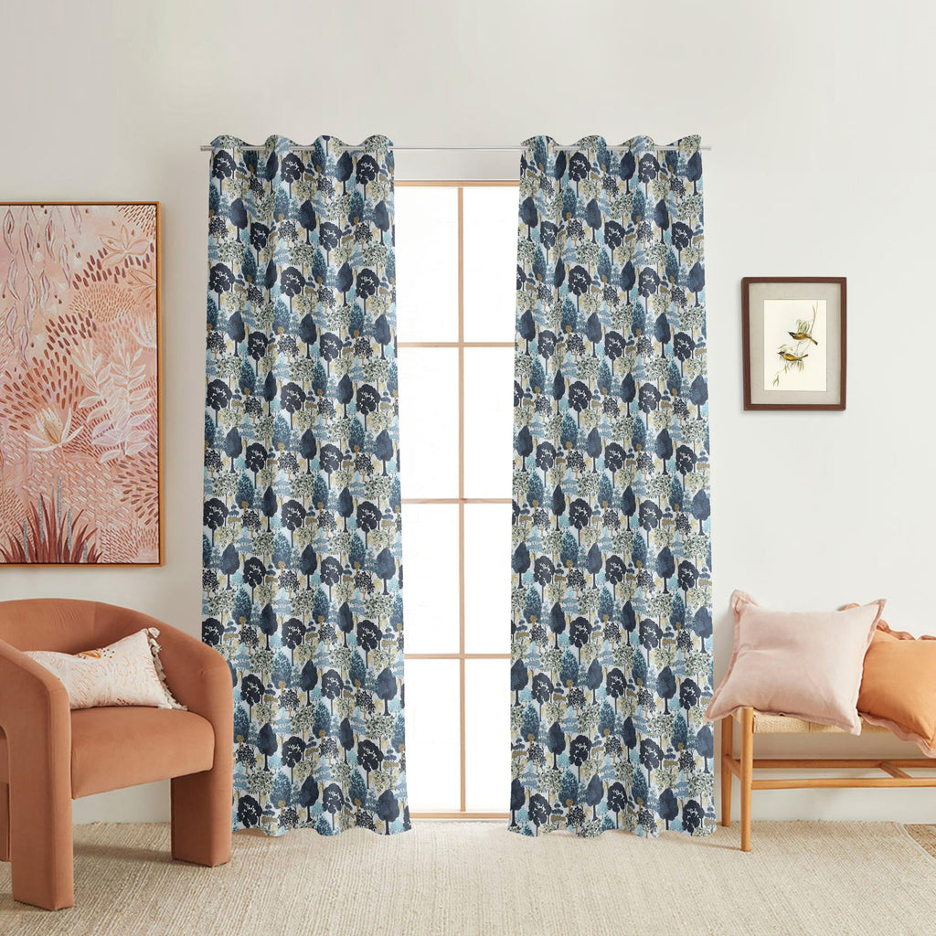 NACIA Cotton Room Darkening Printed Eyelet Curtains for Door, Long Door and Window | Geometric Printed Curtain Panel for Living Room and Bedroom | Grommet Window Drapes
