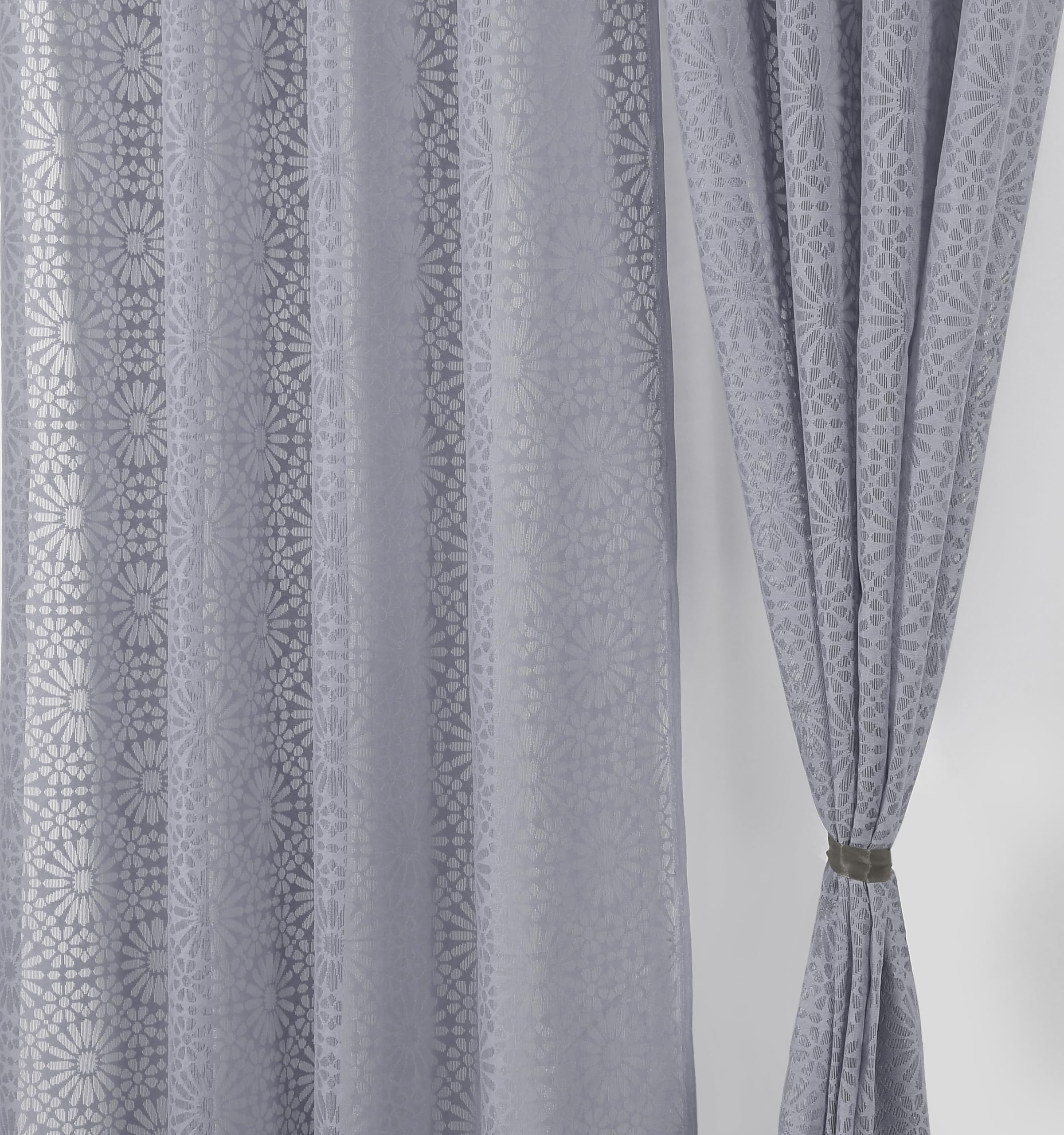 NACIA Heavy Polyester Net Semi Sheer Curtains for Door | Geometric Design Grommet Curtains | Semi Transparent Window Drapes for Living Room Bedroom Home Décor