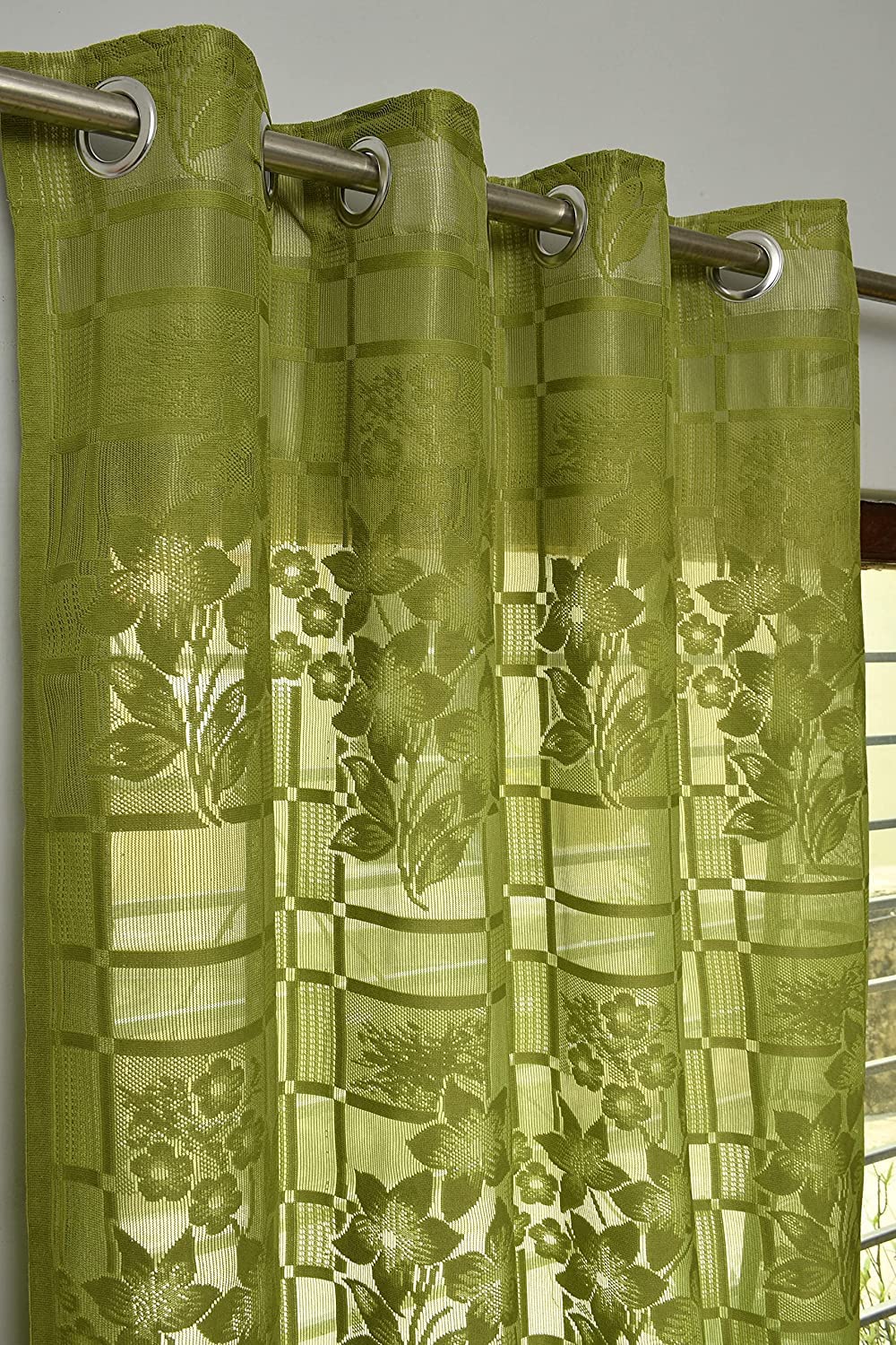 NACIA Heavy Polyester Net Semi Sheer Curtains for Door | Floral Design Grommet Curtains | Semi Transparent Window Drapes for Living Room Bedroom Home Décor
