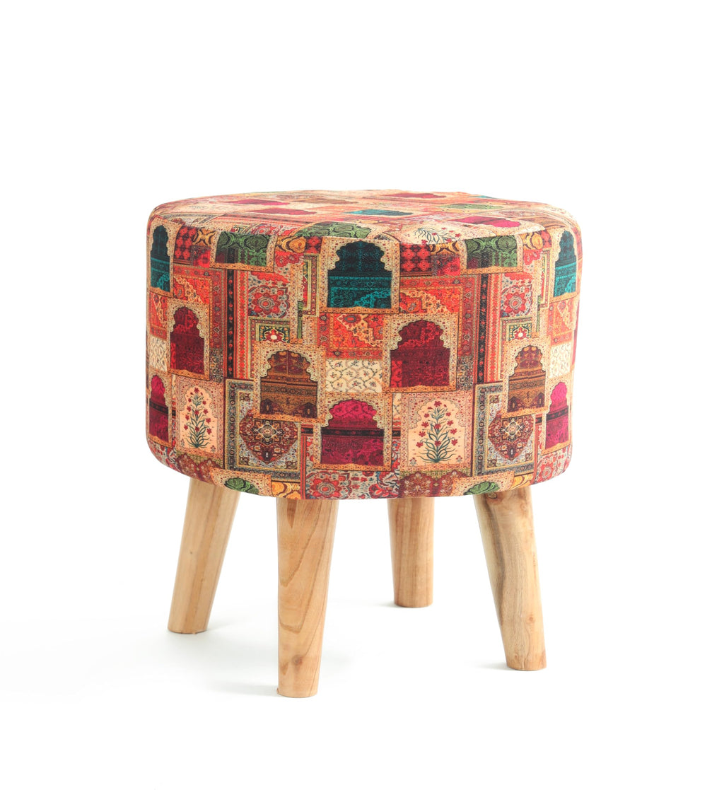 NACIA Printed Ottoman Stool for Living Room | Wooden Pouffe for Sitting and Footrest | Furniture for Home Decor