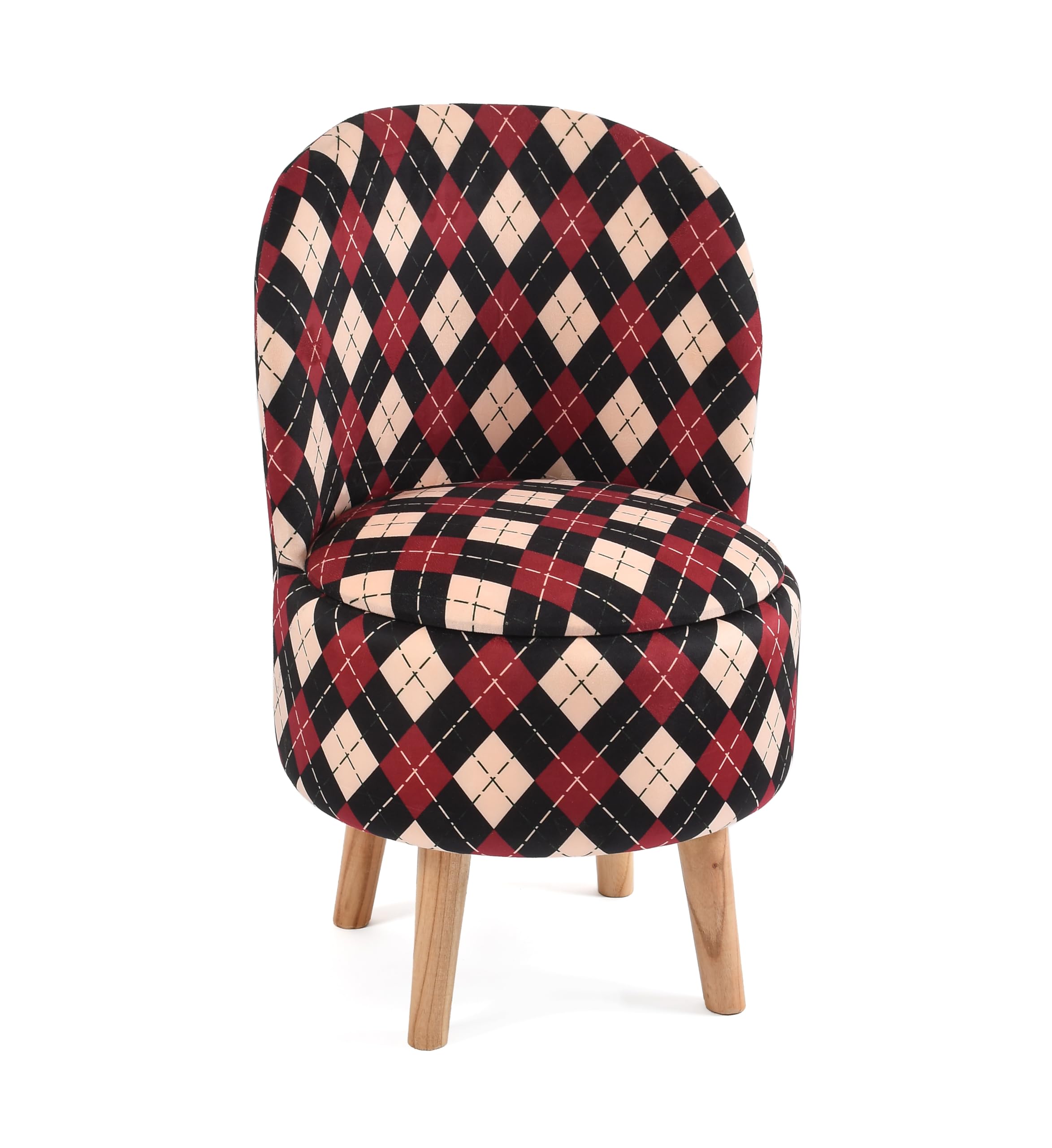 NACIA Velvet Printed Ottoman Chair with Stool Combo | Dressing Table Chair for Bedroom Makeup Room Decor | Modern Upholstered Ottoman with Wooden Legs for Living Room & Home