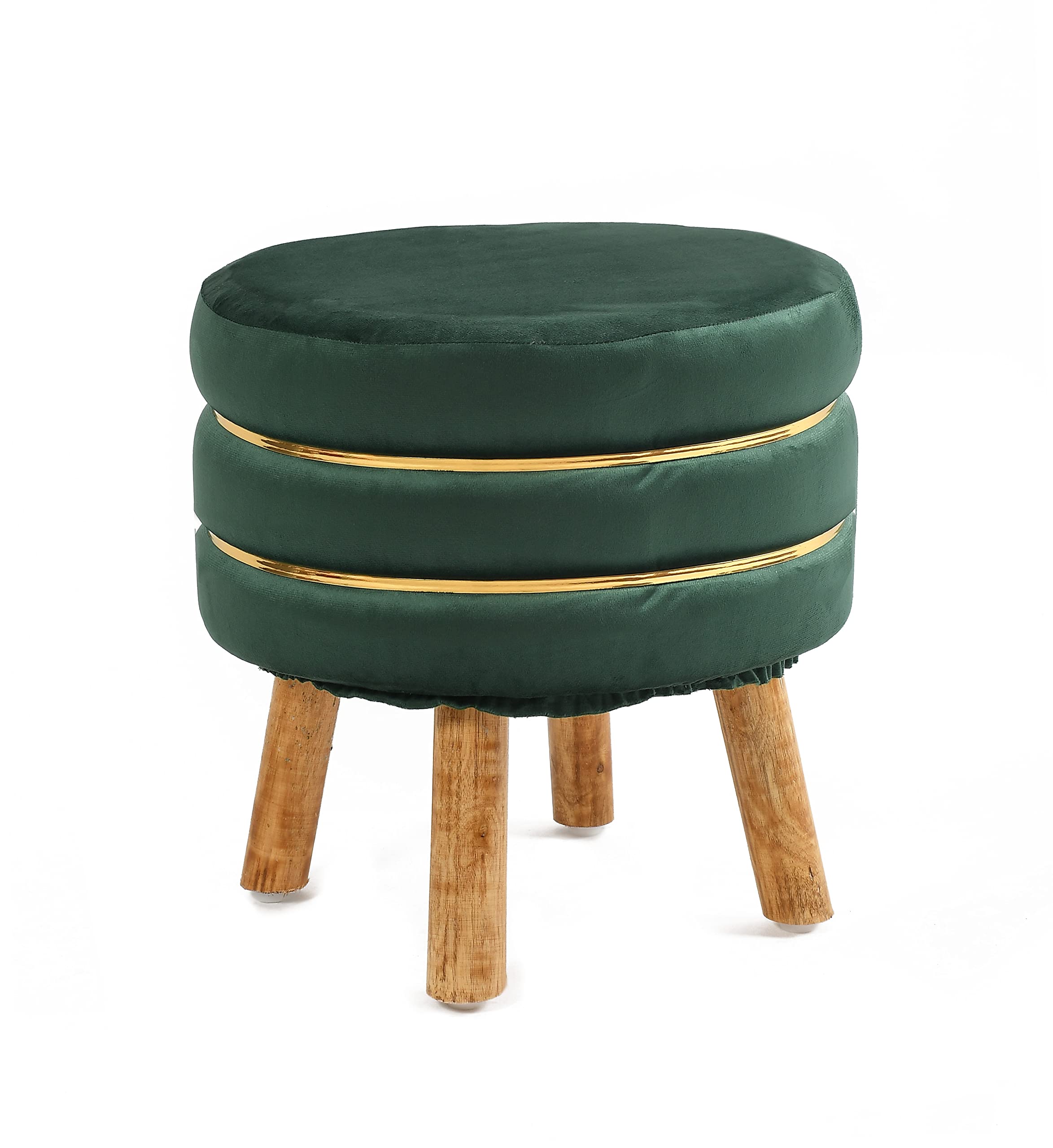 NACIA Pouffes Stool for Living Room Set of 2 Sitting Ottoman Foam Cushioned Pouffe Puffy for Foot Rest Home Furniture with 4 Wooden Legs Velvet Stool for Office Home Decor, 16 Inch, Green