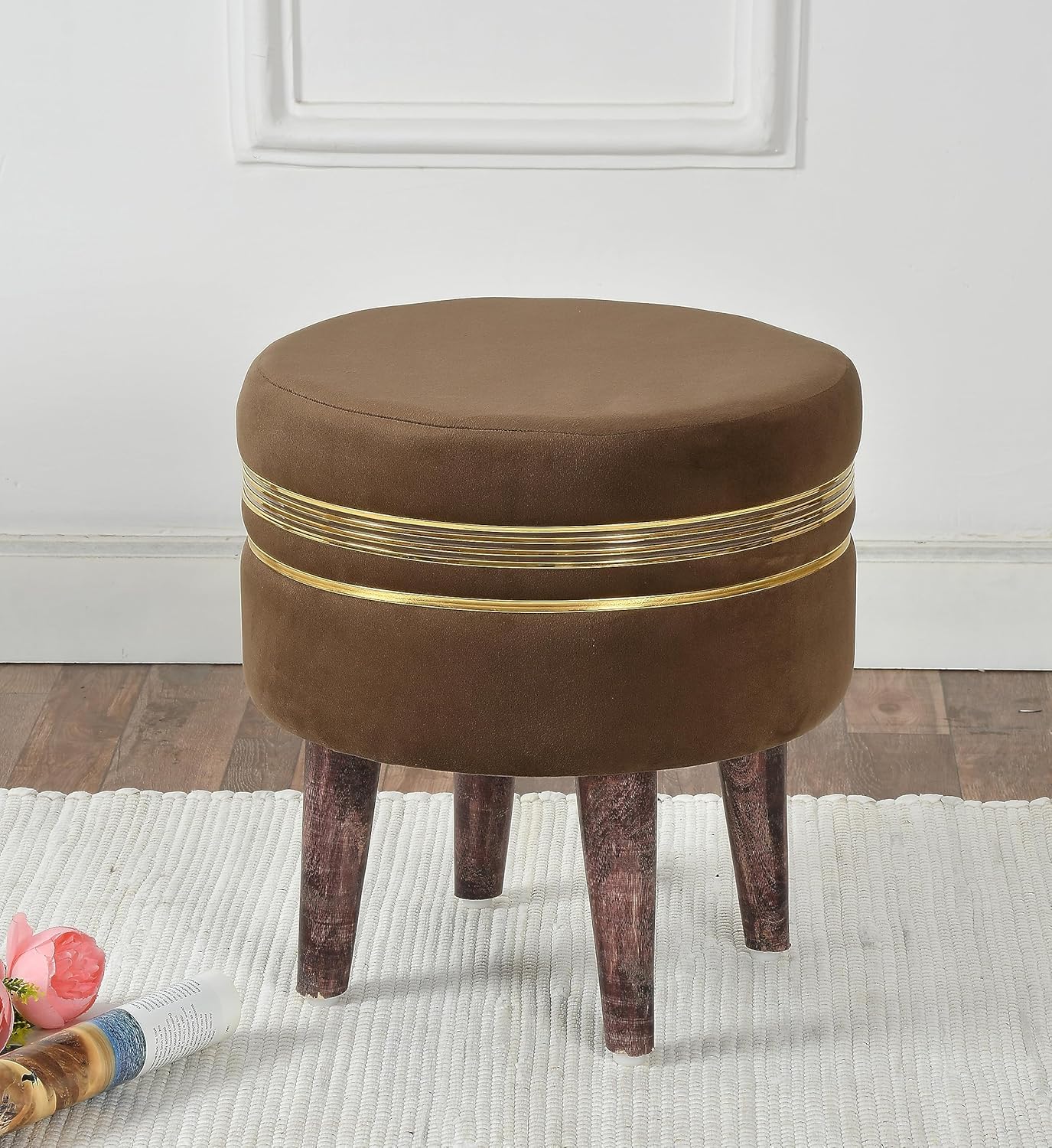 NACIA Wooden Ottoman Stool for Living Room, Ottoman pouffes for Sitting, Puffy Chair Bench for Home Decor, Ottoman & Stools, Footrest Pouf Foot Stool for Office Room Décor