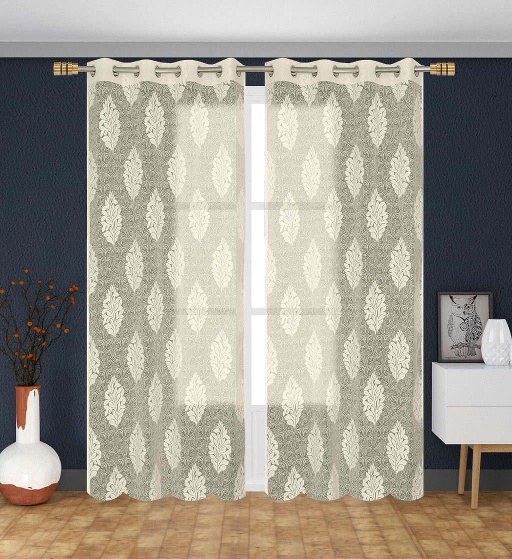 NACIA Heavy Polyester Net Semi Sheer Curtains for Door | Floral Design Grommet Curtains | Semi Transparent Window Drapes for Living Room Bedroom Home Décor