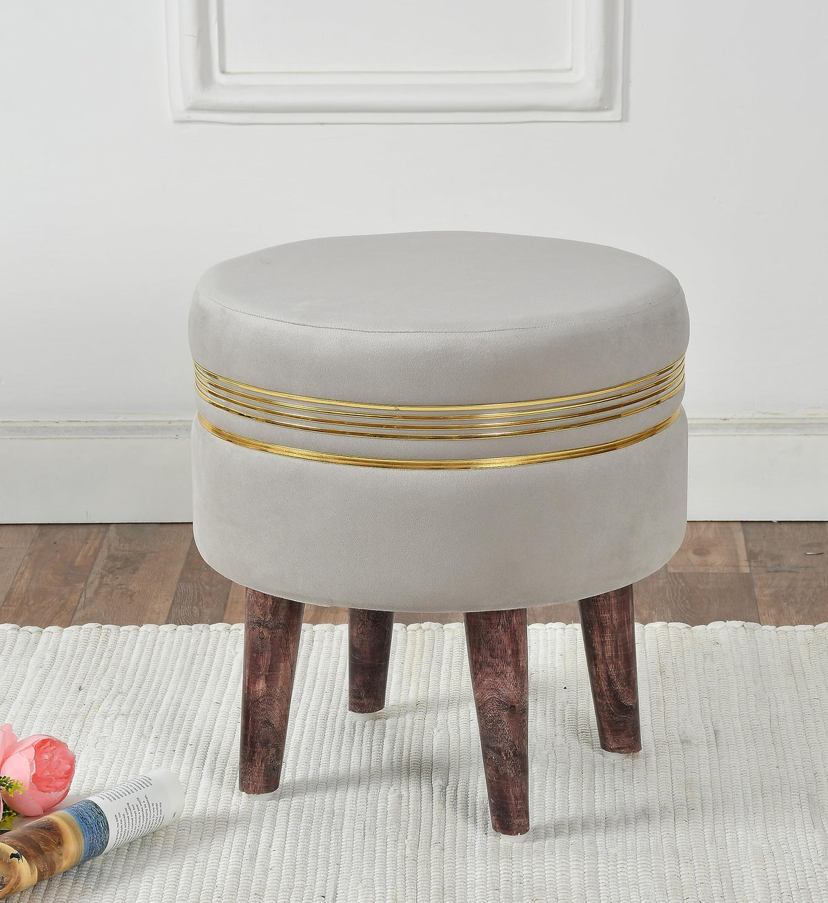 NACIA Wooden Ottoman Stool for Living Room, Ottoman pouffes for Sitting, Puffy Chair Bench for Home Decor, Ottoman & Stools, Footrest Pouf Foot Stool for Office Room Décor