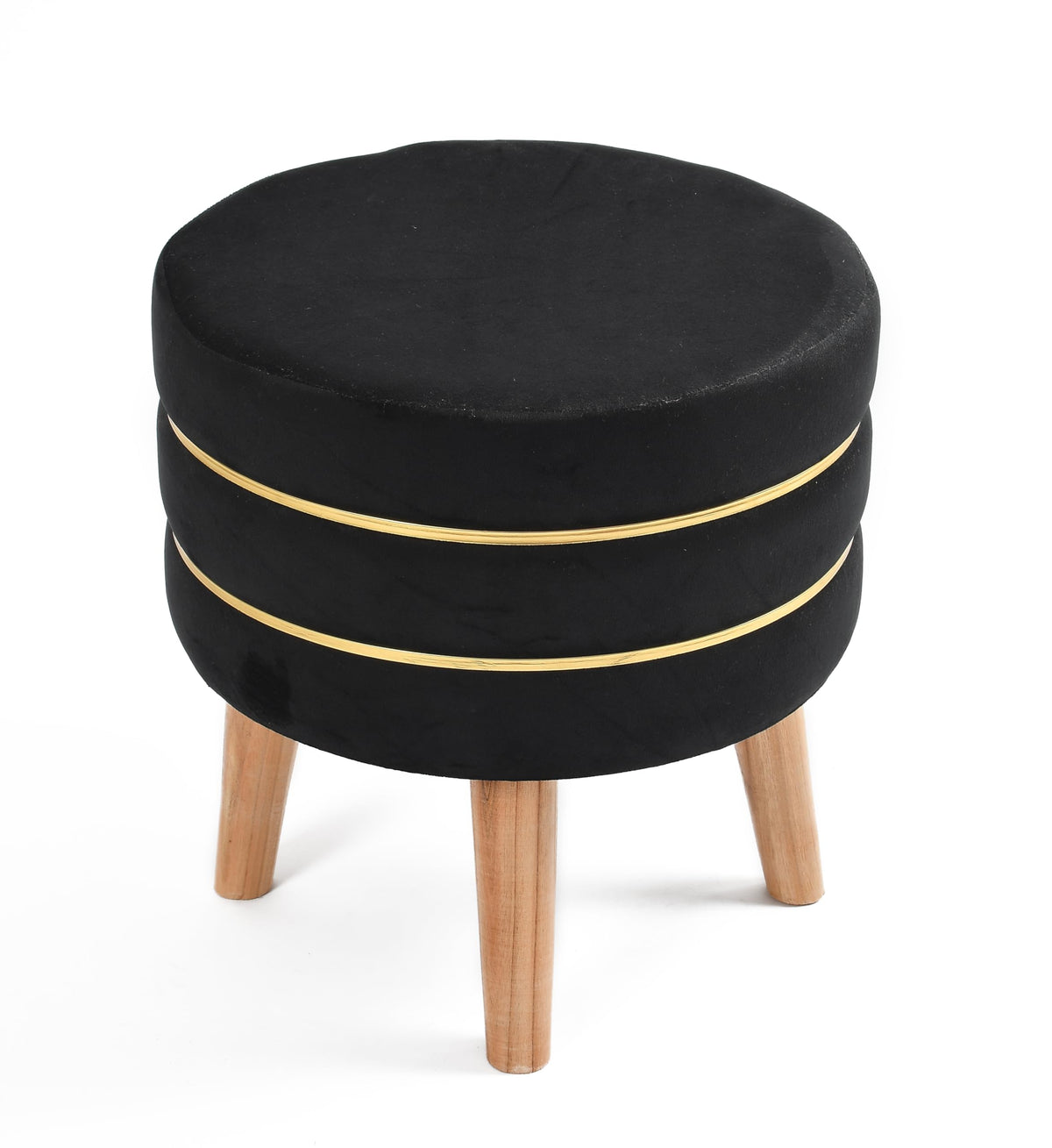 NACIA Velvet Upholstered Ottoman Stool with Wooden Legs | Round Pouffe Footrest Seat for Living Room Bedroom Balcony | Compact Foot Stool for Sitting Home Decor Furniture, 18 Inch
