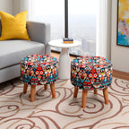 NACIA Printed Ottoman Stool for Living Room | Wooden Pouffe for Sitting and Footrest | Furniture for Home Decor