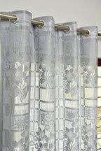 NACIA Heavy Polyester Net Semi Sheer Curtains for Door | Floral Design Grommet Curtains | Semi Transparent Window Drapes for Living Room Bedroom Home Décor
