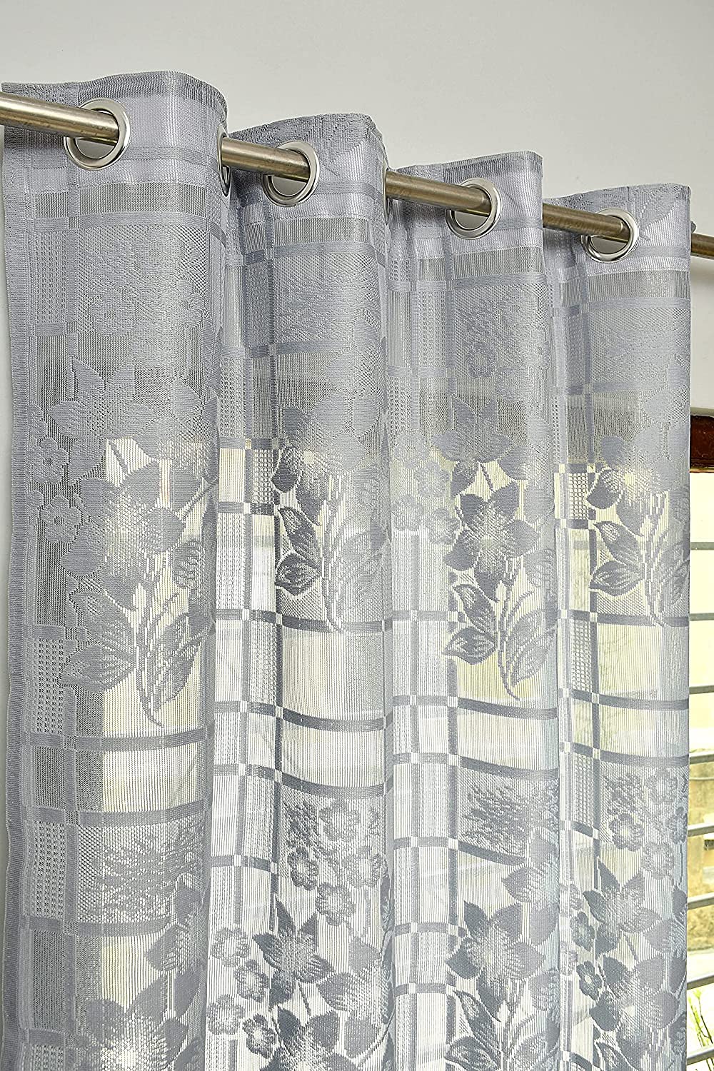 NACIA Heavy Polyester Net Semi Sheer Curtains for Door | Floral Design Grommet Curtains | Semi Transparent Window Drapes for Living Room Bedroom Home Décor