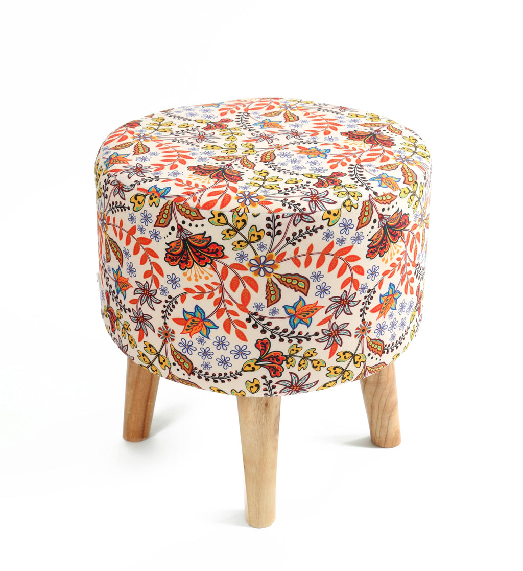NACIA Printed Ottoman Stool for Living Room | Wooden Pouffe for Sitting and Footrest | Furniture for Home Decor