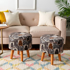 NACIA Printed Ottoman Stool for Living Room | Wooden Pouffe for Sitting and Footrest | Furniture for Home Decor