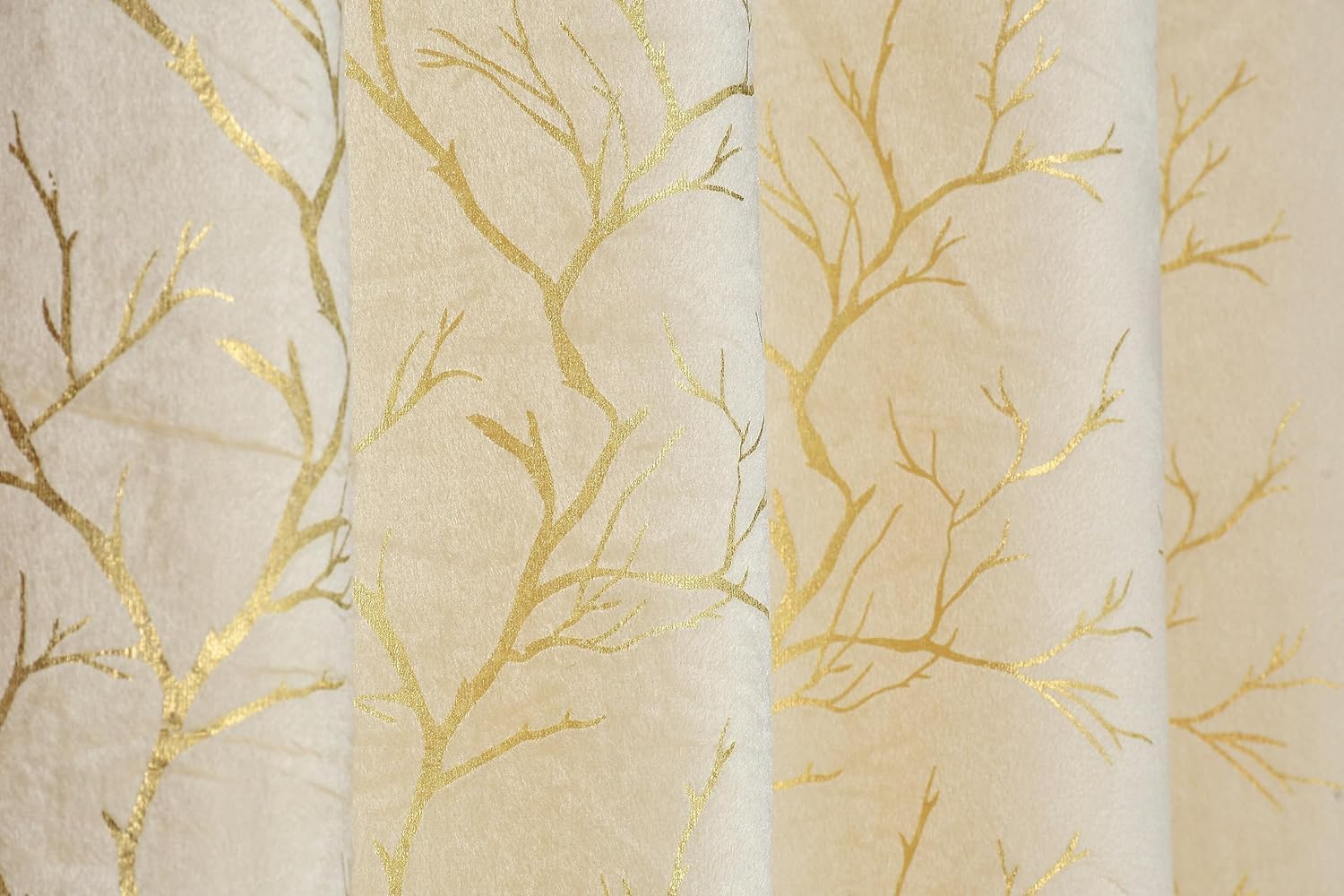 NACIA Golden Foil Print Velvet Curtains for Long Window, Door and Log Door | Decorative Eyelet Room Darkening Drapes with Metallic Tree Branch Design for Living Room and Home Décor, Pack of 1