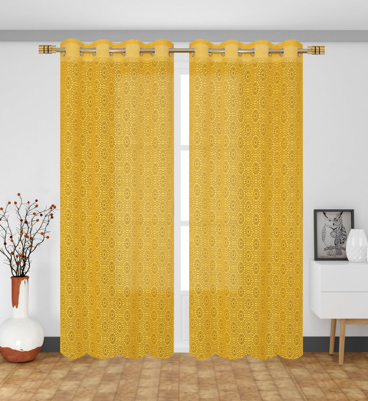 NACIA Heavy Polyester Net Semi Sheer Curtains for Door | Geometric Design Grommet Curtains | Semi Transparent Window Drapes for Living Room Bedroom Home Décor