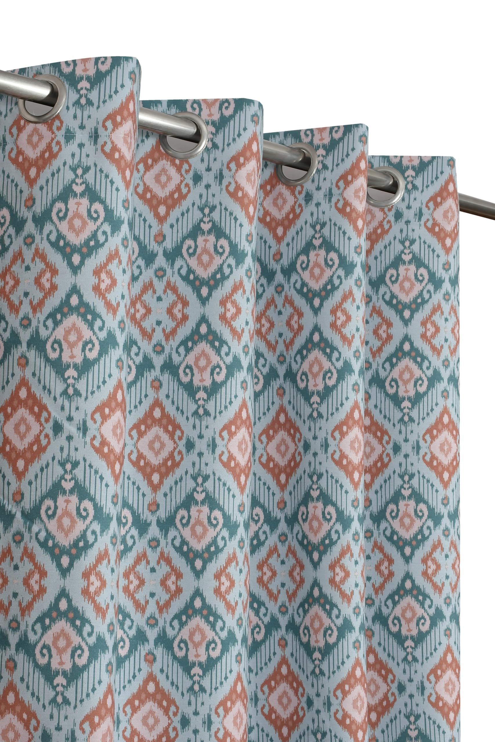 NACIA Cotton Room Darkening Printed Eyelet Curtains for Door, Long Door and Window | Geometric Printed Curtain Panel for Living Room and Bedroom | Grommet Window Drapes