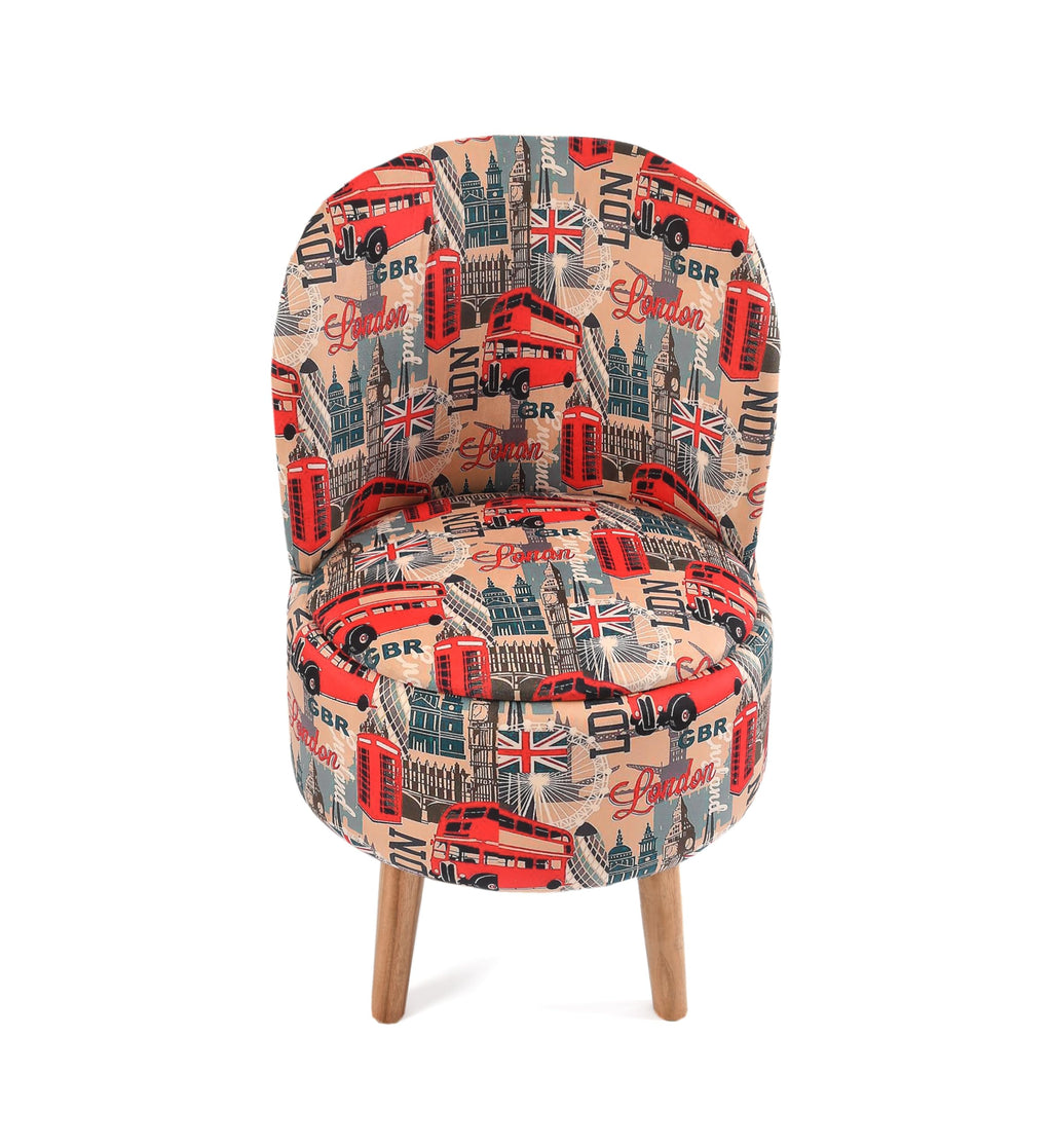 NACIA Velvet Printed Ottoman Chair with Stool Combo | Dressing Table Chair for Bedroom Makeup Room Decor | Modern Upholstered Ottoman with Wooden Legs for Living Room & Home