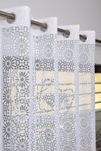 NACIA Heavy Polyester Net Semi Sheer Curtains for Door | Geometric Design Grommet Curtains | Semi Transparent Window Drapes for Living Room Bedroom Home Décor