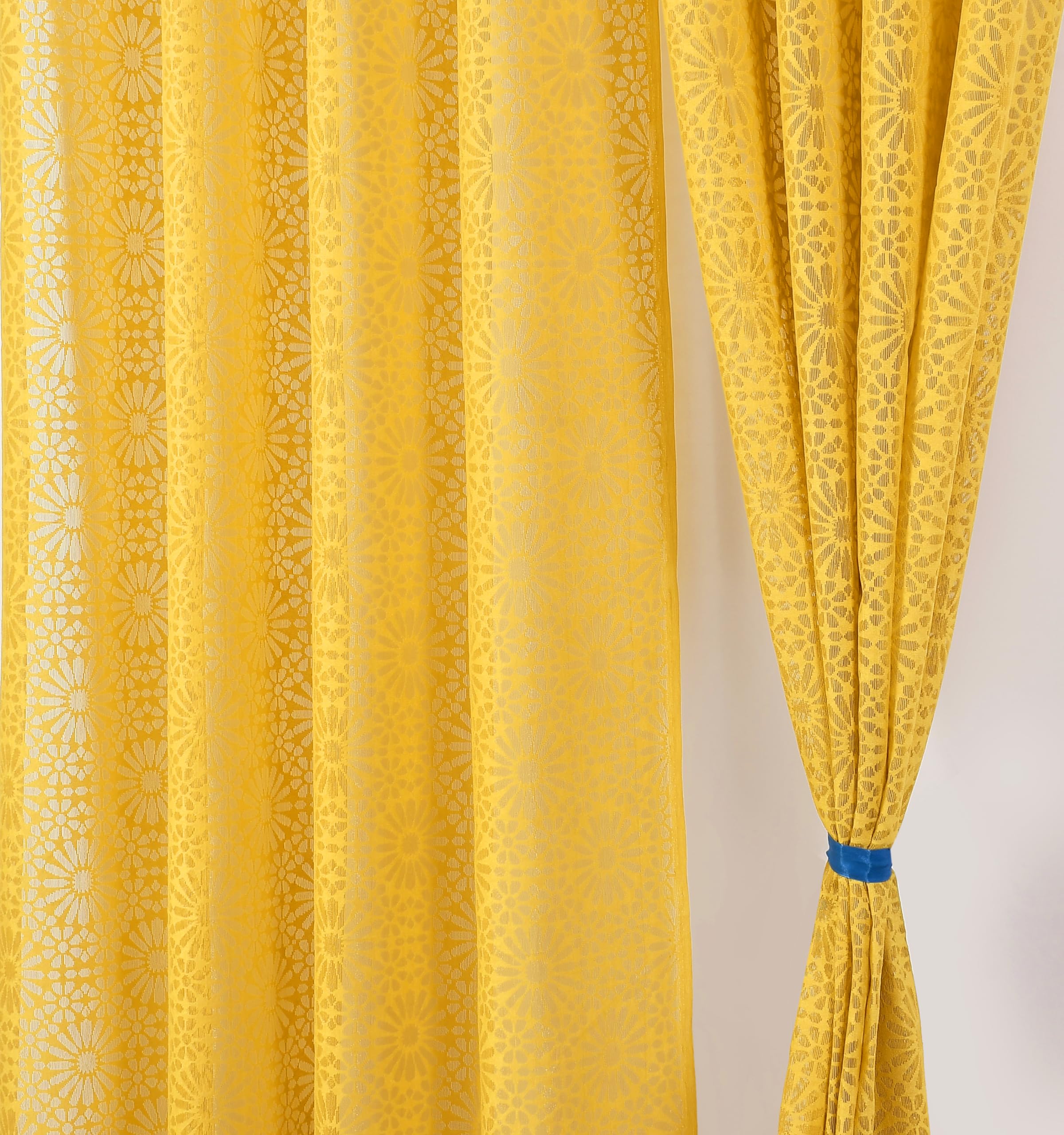 NACIA Heavy Polyester Net Semi Sheer Curtains for Door | Geometric Design Grommet Curtains | Semi Transparent Window Drapes for Living Room Bedroom Home Décor