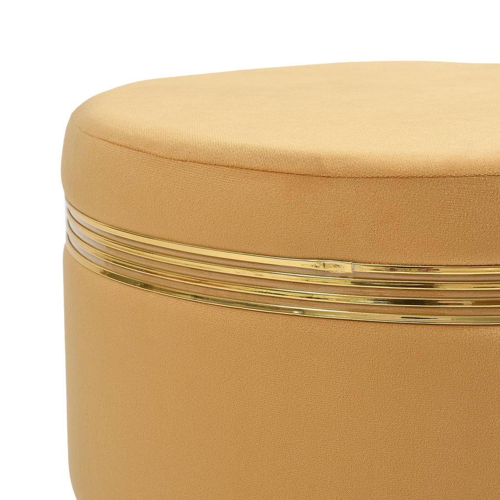 NACIA Ottoman Pouffe Stool for Living Room | Round Cushioned Footstool with Wooden & Gold Metal Legs | Dressing Table Chair for Home Decor, Bedroom & Balcony Use