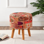 NACIA Printed Ottoman Stool for Living Room | Wooden Pouffe for Sitting and Footrest | Furniture for Home Decor