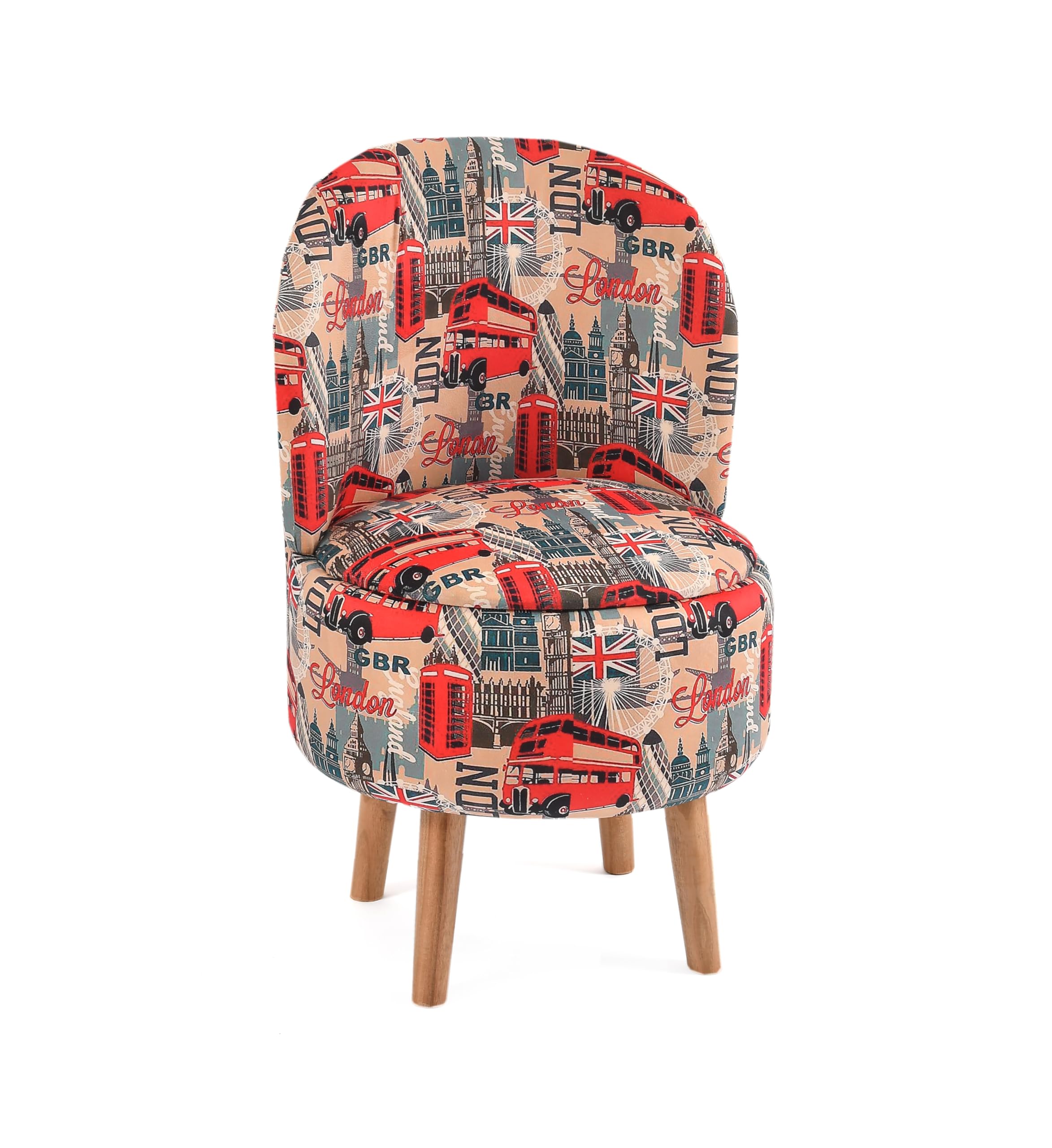 NACIA Velvet Printed Ottoman Chair with Stool Combo | Dressing Table Chair for Bedroom Makeup Room Decor | Modern Upholstered Ottoman with Wooden Legs for Living Room & Home