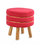 NACIA Velvet Upholstered Ottoman Stool with Wooden Legs | Round Pouffe Footrest Seat for Living Room Bedroom Balcony | Compact Foot Stool for Sitting Home Decor Furniture, 18 Inch