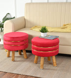 NACIA Velvet Upholstered Ottoman Stool with Wooden Legs | Round Pouffe Footrest Seat for Living Room Bedroom Balcony | Compact Foot Stool for Sitting Home Decor Furniture, 18 Inch