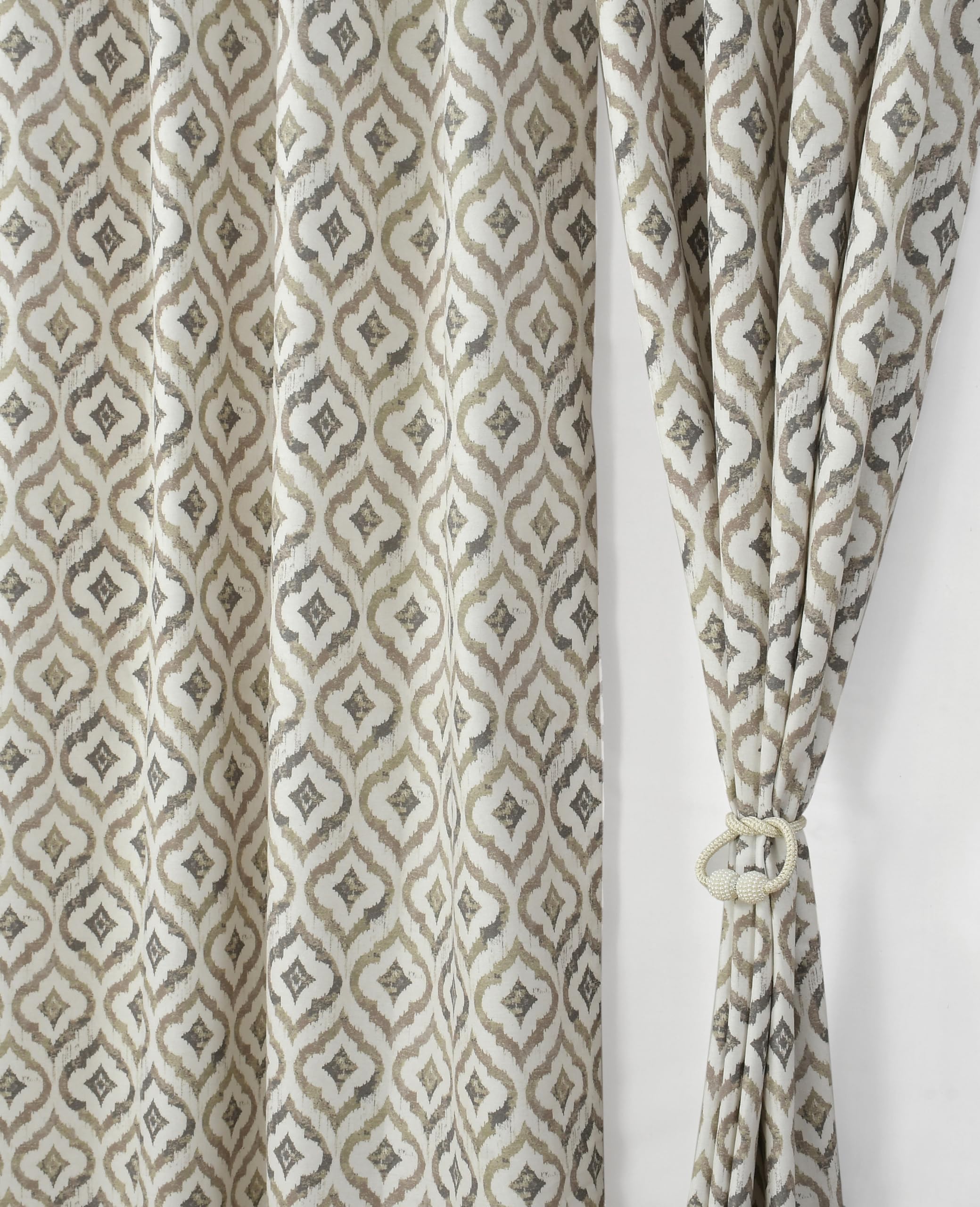 NACIA Cotton Room Darkening Printed Eyelet Curtains for Door, Long Door and Window | Geometric Printed Curtain Panel for Living Room and Bedroom | Grommet Window Drapes