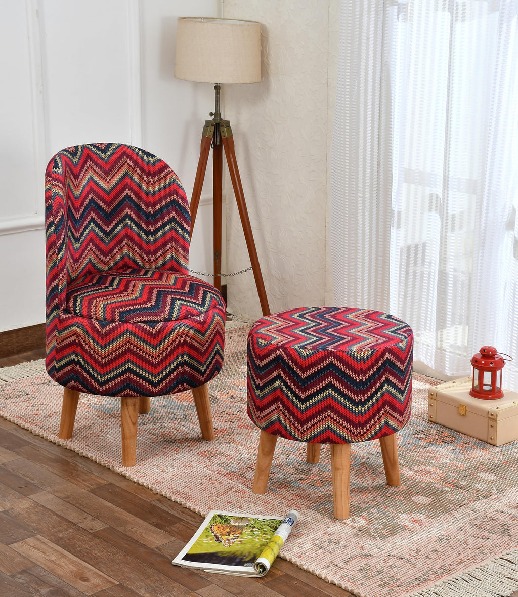 NACIA Velvet Printed Ottoman Chair with Stool Combo | Dressing Table Chair for Bedroom Makeup Room Decor | Modern Upholstered Ottoman with Wooden Legs for Living Room & Home