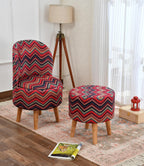NACIA Velvet Printed Ottoman Chair with Stool Combo | Dressing Table Chair for Bedroom Makeup Room Decor | Modern Upholstered Ottoman with Wooden Legs for Living Room & Home