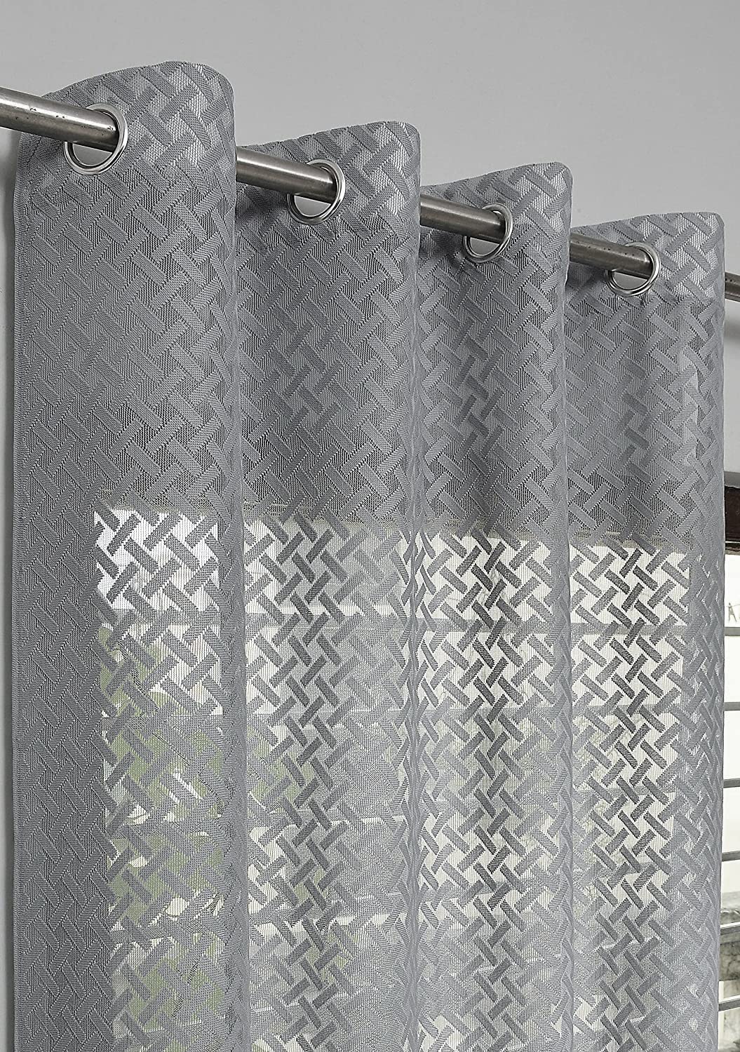 NACIA Criss Cross Net Semi Sheer Curtains | Geometric Door Curtains with Eyelet Rings | Light Filtering Polyester Curtains for Living Room and Bedroom