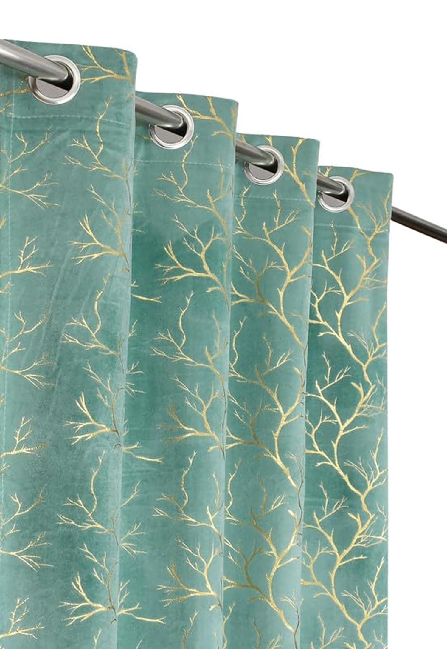 NACIA Golden Foil Print Velvet Curtains for Long Window, Door and Log Door | Decorative Eyelet Room Darkening Drapes with Metallic Tree Branch Design for Living Room and Home Décor, Pack of 1