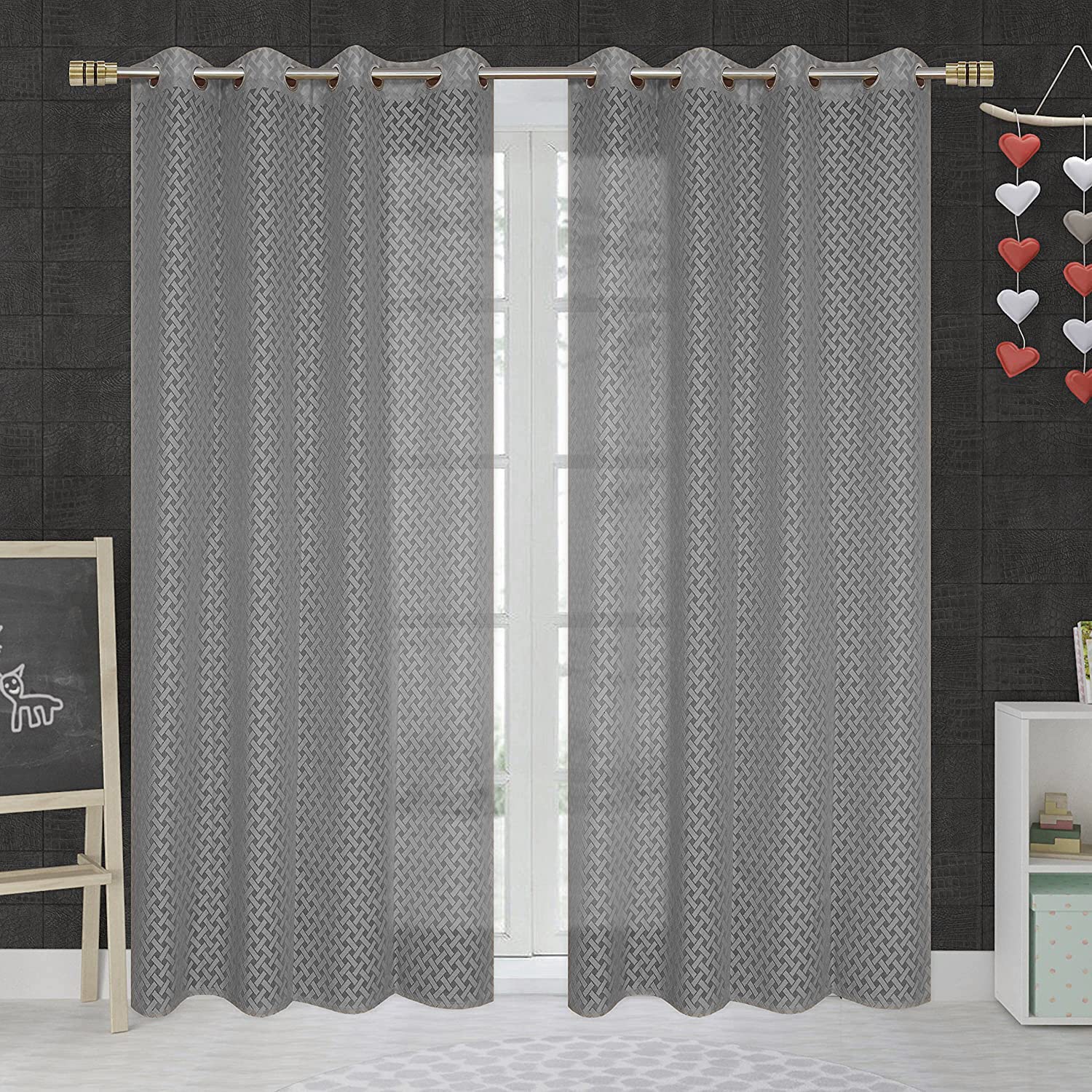 NACIA Criss Cross Net Semi Sheer Curtains | Geometric Door Curtains with Eyelet Rings | Light Filtering Polyester Curtains for Living Room and Bedroom