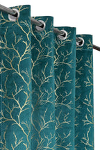 NACIA Golden Foil Print Velvet Curtains for Long Window, Door and Log Door | Decorative Eyelet Room Darkening Drapes with Metallic Tree Branch Design for Living Room and Home Décor, Pack of 1