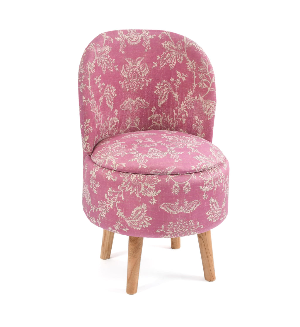 NACIA Velvet Printed Ottoman Chair with Stool Combo | Dressing Table Chair for Bedroom Makeup Room Decor | Modern Upholstered Ottoman with Wooden Legs for Living Room & Home
