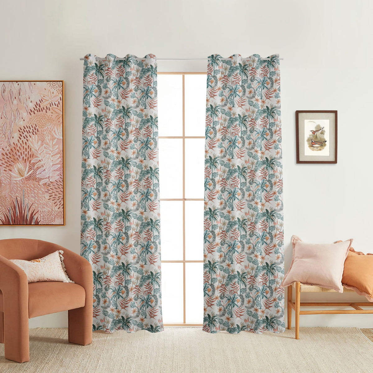 NACIA Cotton Room Darkening Printed Eyelet Curtains for Door, Long Door and Window | Geometric Printed Curtain Panel for Living Room and Bedroom | Grommet Window Drapes