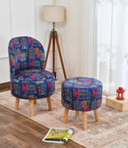 NACIA Velvet Printed Ottoman Chair with Stool Combo | Dressing Table Chair for Bedroom Makeup Room Decor | Modern Upholstered Ottoman with Wooden Legs for Living Room & Home