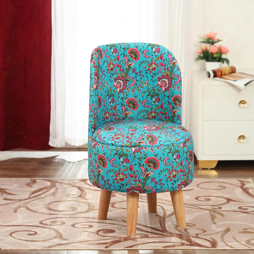NACIA Velvet Printed Ottoman Chair | Dressing Table Chair for Bedroom Makeup Room Decor | Modern Upholstered Ottoman with Wooden Legs for Living Room & Home (18x18x32 Inches)