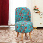 NACIA Velvet Printed Ottoman Chair | Dressing Table Chair for Bedroom Makeup Room Decor | Modern Upholstered Ottoman with Wooden Legs for Living Room & Home (18x18x32 Inches)