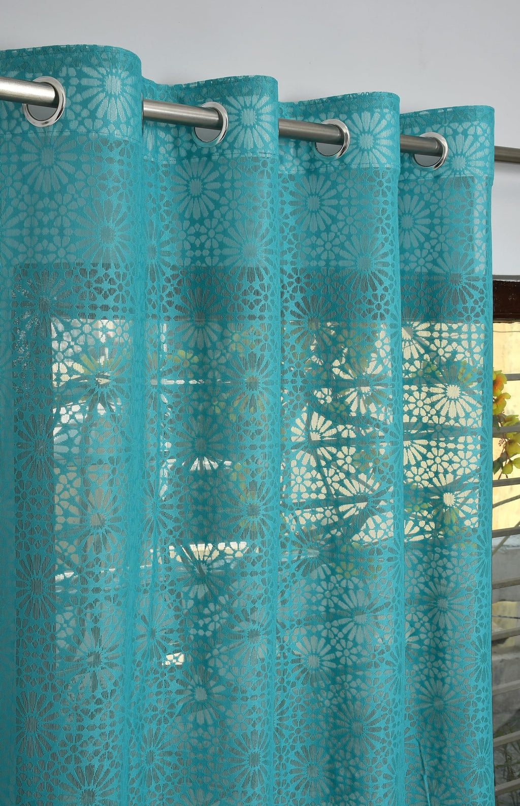 NACIA Heavy Polyester Net Semi Sheer Curtains for Door | Geometric Design Grommet Curtains | Semi Transparent Window Drapes for Living Room Bedroom Home Décor
