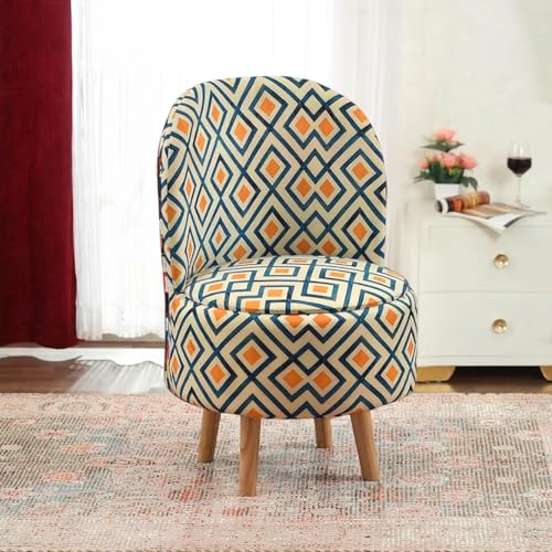 NACIA Velvet Printed Ottoman Chair | Dressing Table Chair for Bedroom Makeup Room Decor | Modern Upholstered Ottoman with Wooden Legs for Living Room & Home (18x18x32 Inches)