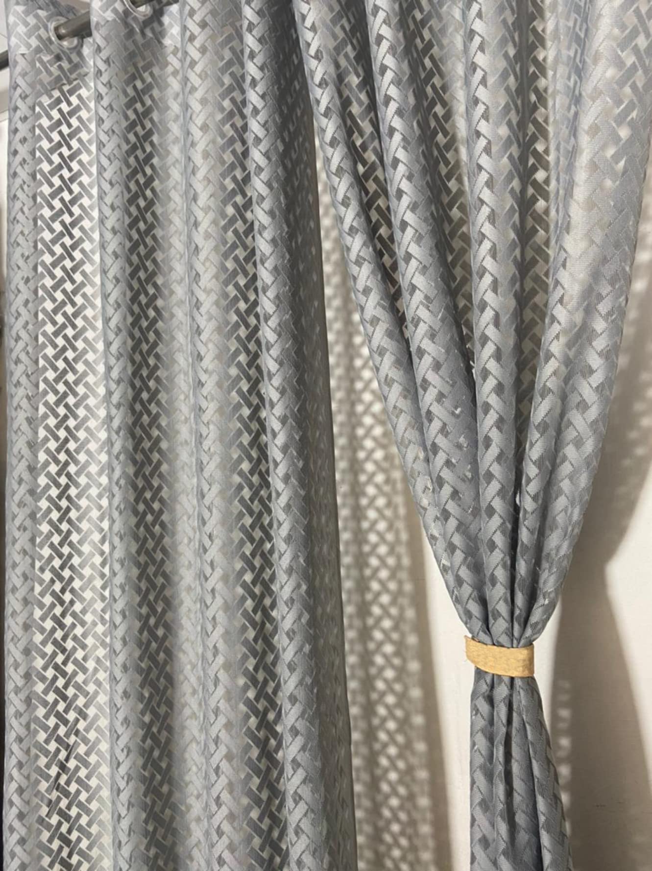 NACIA Criss Cross Net Semi Sheer Curtains | Geometric Door Curtains with Eyelet Rings | Light Filtering Polyester Curtains for Living Room and Bedroom